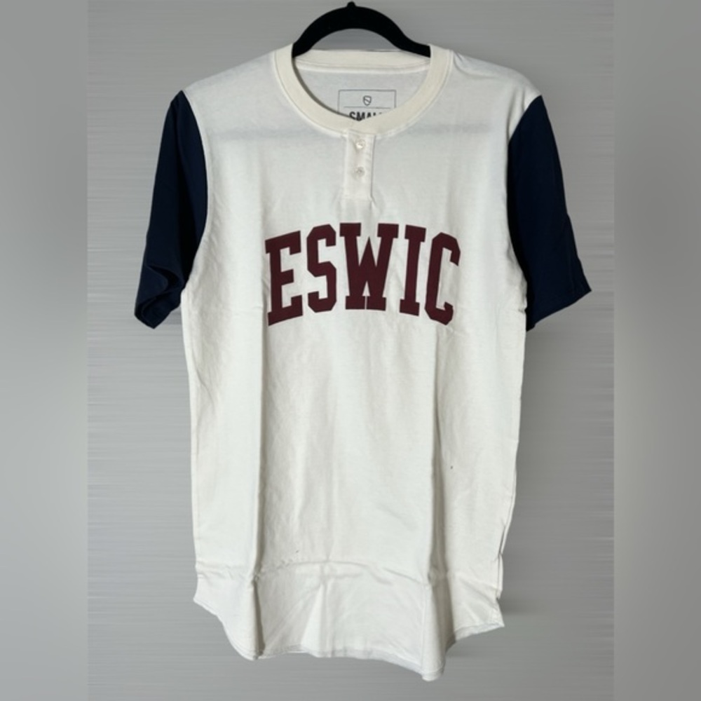 ESWIC baseball tee NWOT size S small‎ men's t-shirt white navy 100% cotton
